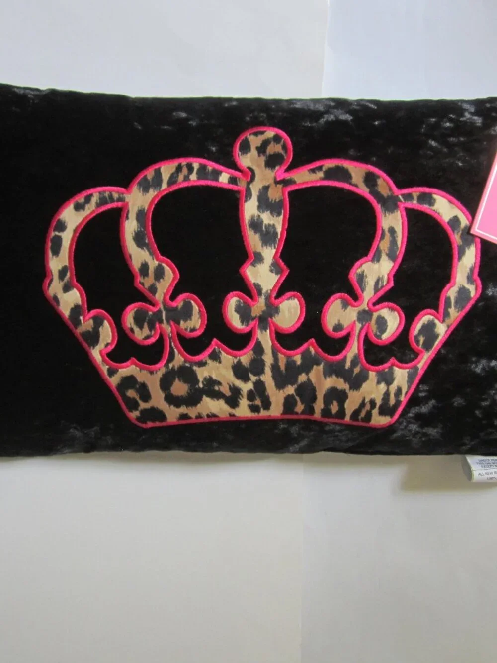 Juicy Couture Black Crown Animal Print Pink Scalloped Decorative Pillow